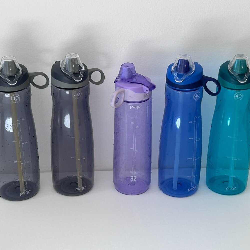 LOT OF 5 POGO Water Bottles 40 oz and 32 oz, Soft Spout
